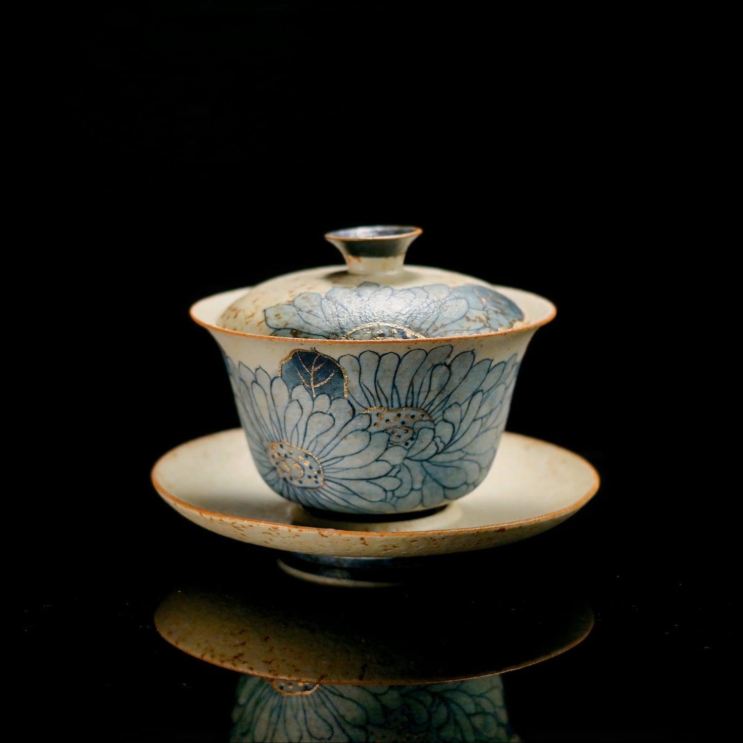 Jingdezhen Qiuci Gaiwan – Handcrafted Three-Piece Chinese Tea Bowl with Autumn Motif