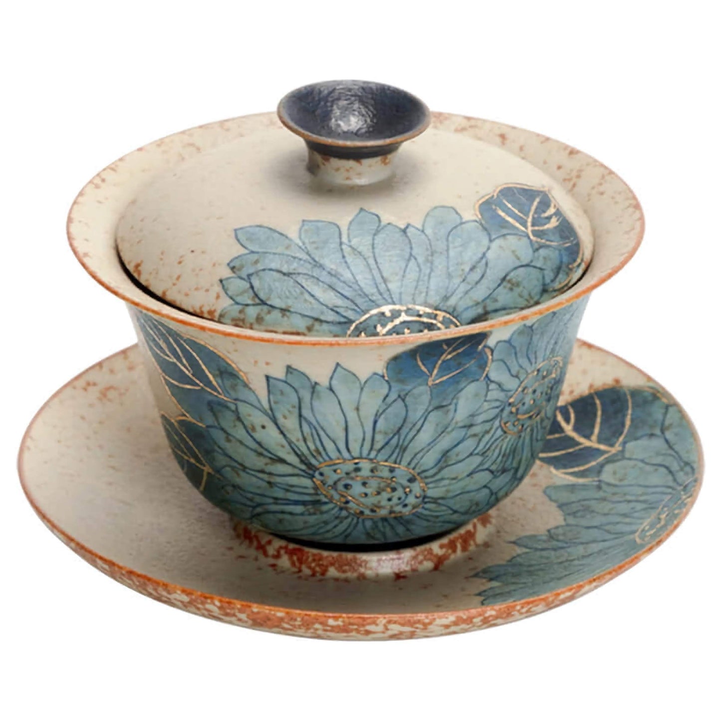 Jingdezhen Qiuci Gaiwan – Handcrafted Three-Piece Chinese Tea Bowl with Autumn Motif