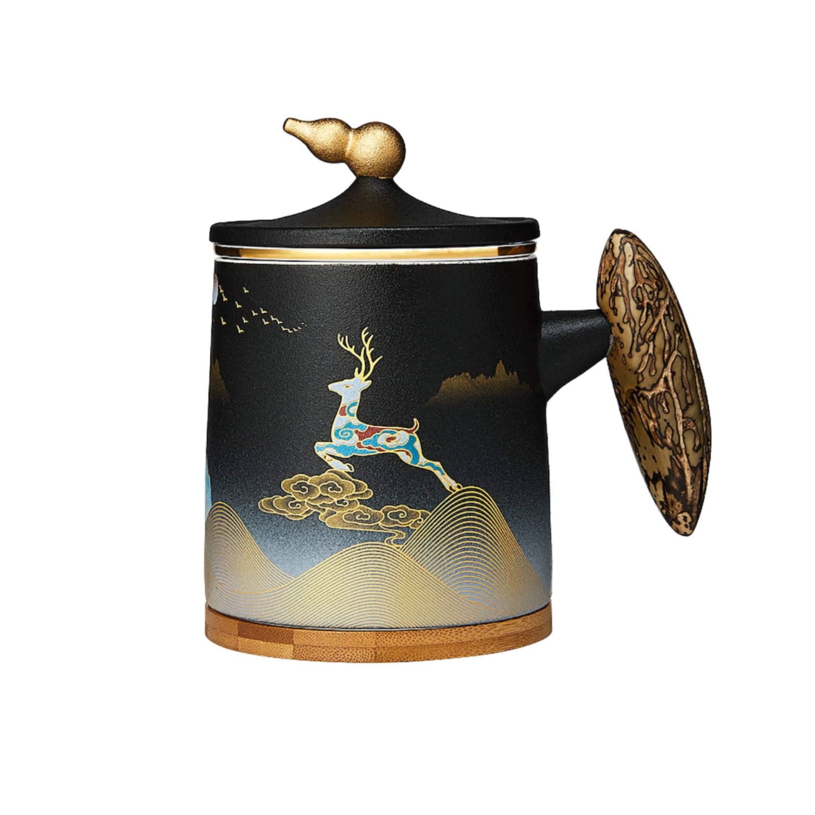 Deer Ceramic Office Mug with Removable Tea Infuser – Moonlit Deer Design