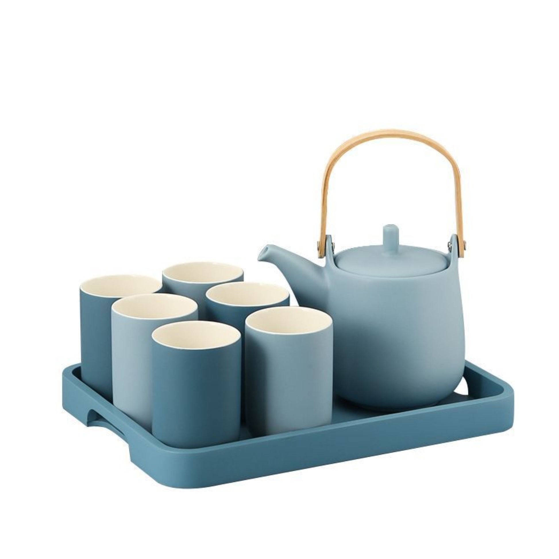 Morandi Haze Nordic ceramic tea set — teapot, 6 cups, tray and shelf
