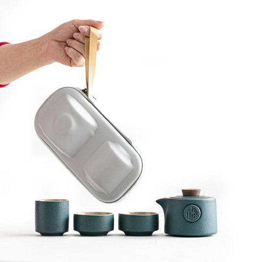 Minimalist Travel Gongfu Tea Set – Ceramic Teapot with 3 Cups and Carrying Case