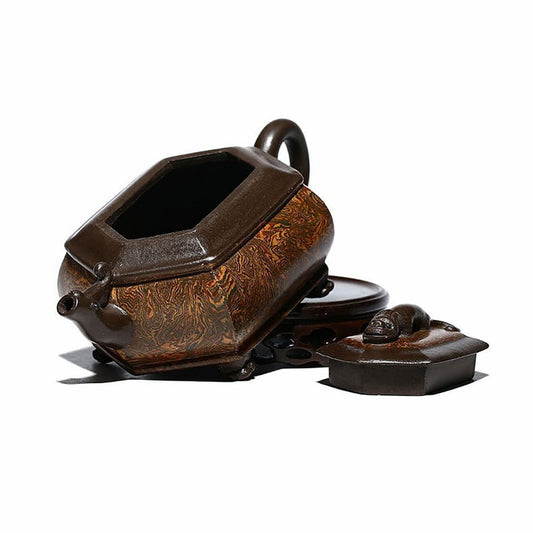 Chi Long Hexagonal Purple Clay (Yixing Zisha) Teapot – Zini Jiao Ni – 230ml