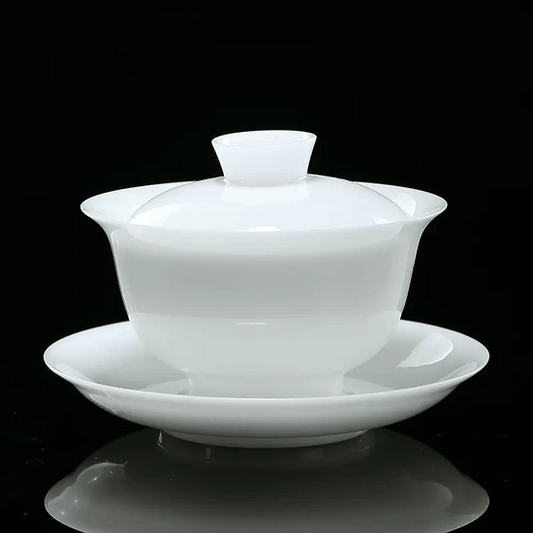 Dehua Ice Jade Gaiwan – “Spring Aroma” Porcelain Tea Bowl for Gongfu Brewing