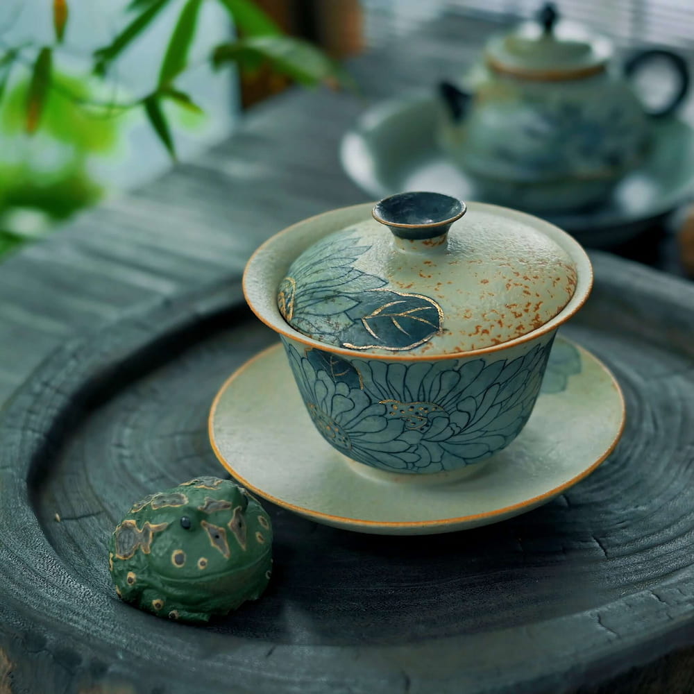 Jingdezhen Qiuci Gaiwan – Handcrafted Three-Piece Chinese Tea Bowl with Autumn Motif