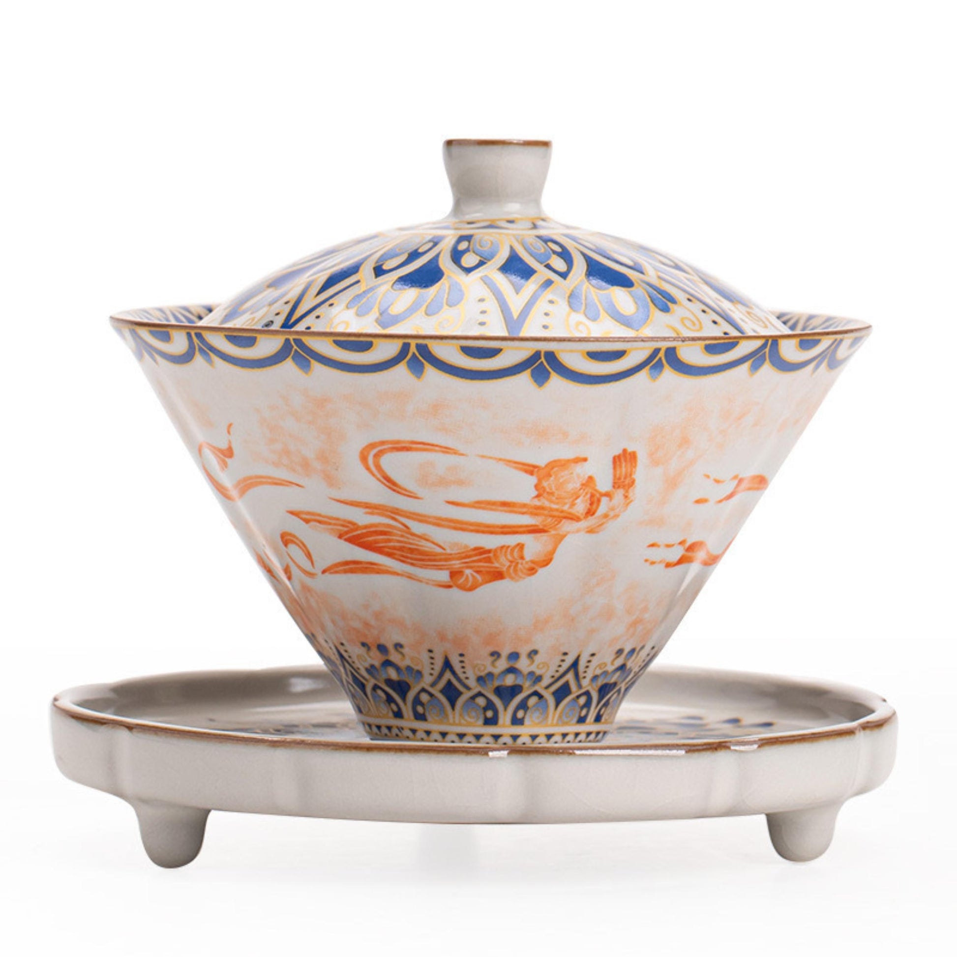 Ruyao Dunhuang Flying Apsaras lid-gaiwan, high white clay agate glaze, 130 mL Gongfu teaware