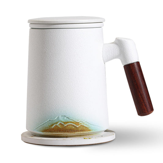 Rustic Mountain Layers Mug – Handmade Ceramic Infusion Mug with Strainer and Lid