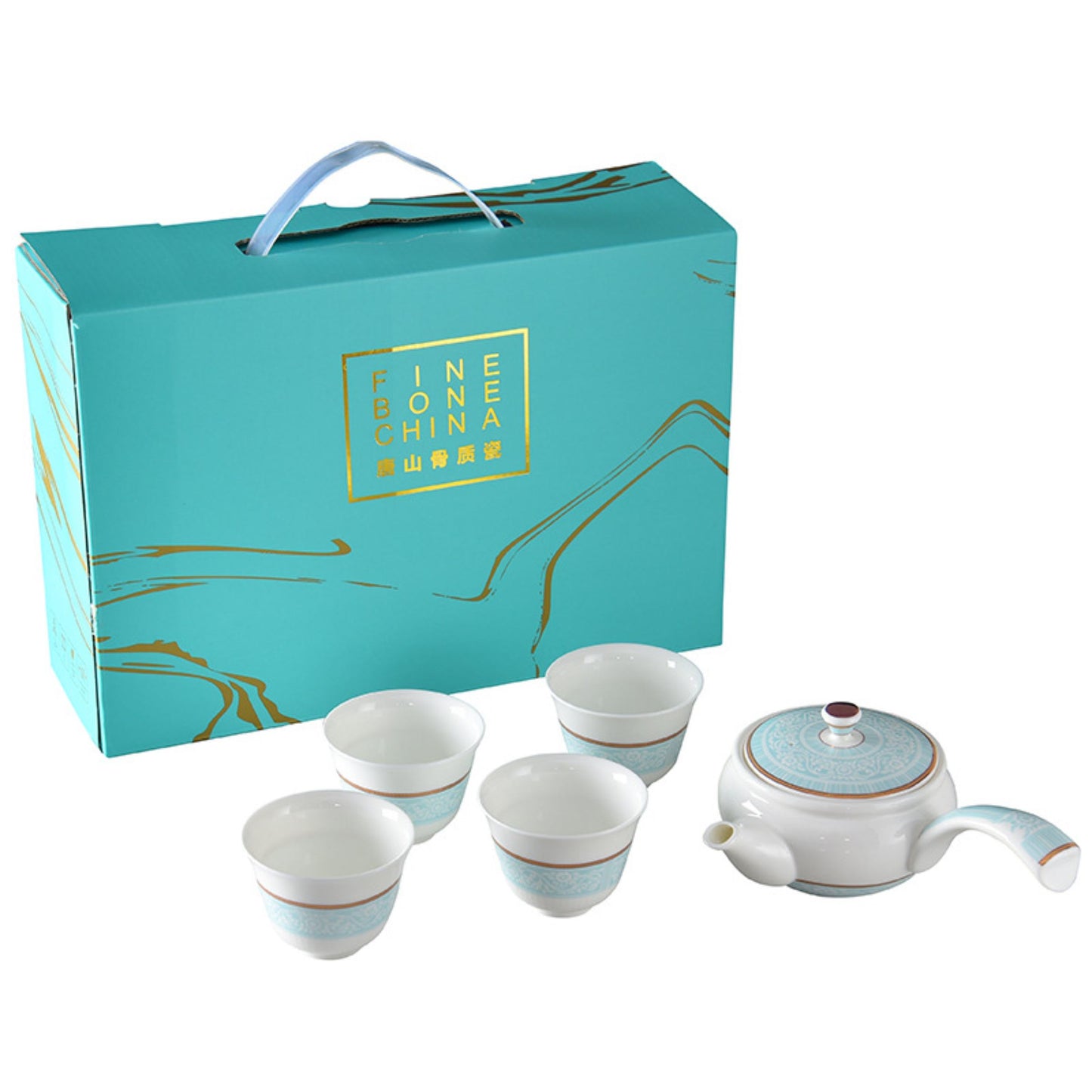 Creative Chinese Embossed Bone China Teapot and Cups Gift Set