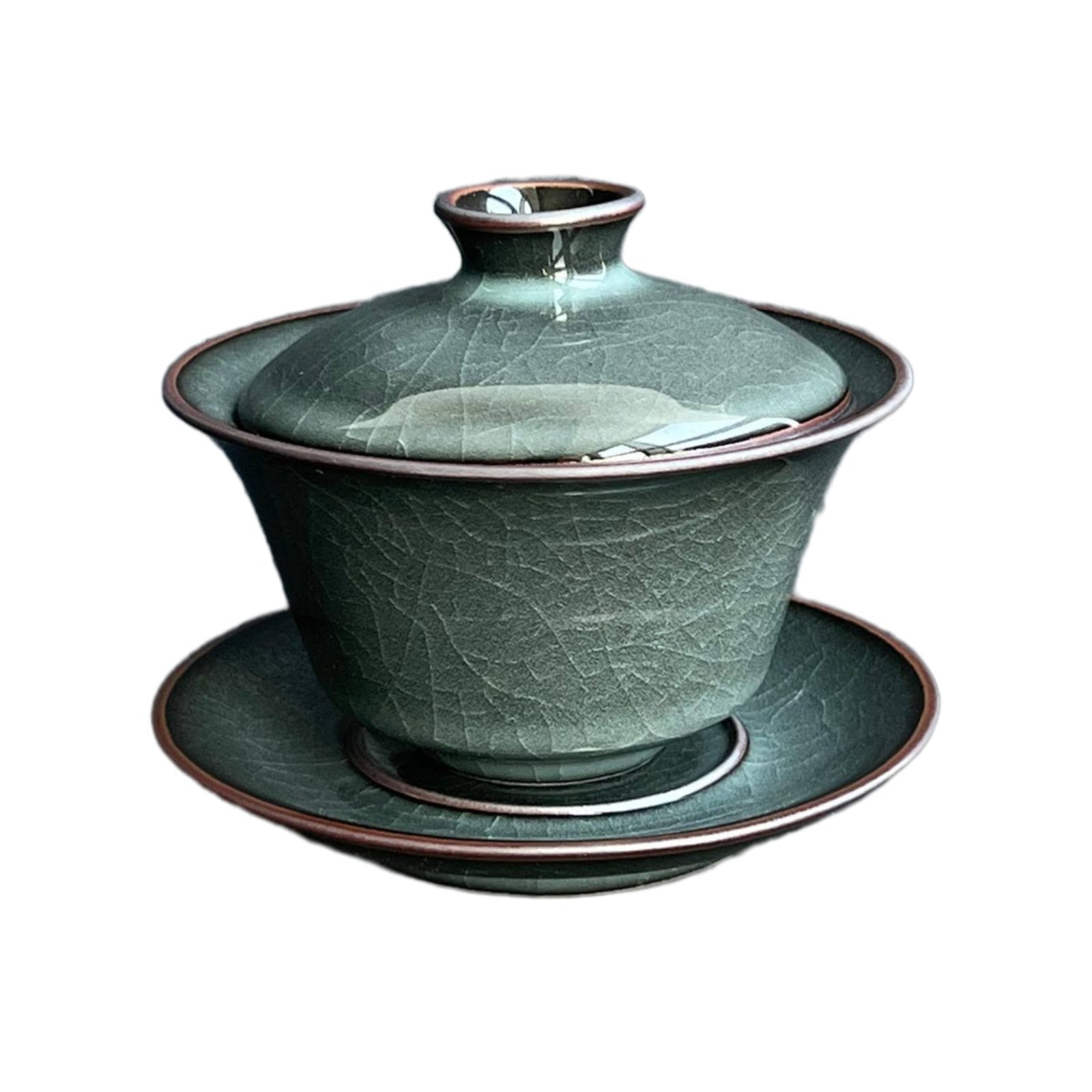 Longquan Celadon Gaiwan – Iron Clay Three-Piece Tea Bowl with Lid and Saucer