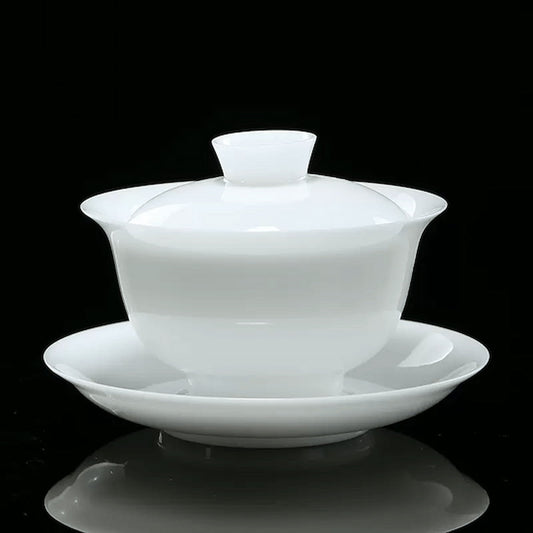 Dehua Ice Jade Gaiwan – “Spring Aroma” Porcelain Tea Bowl for Gongfu Tea Brewing