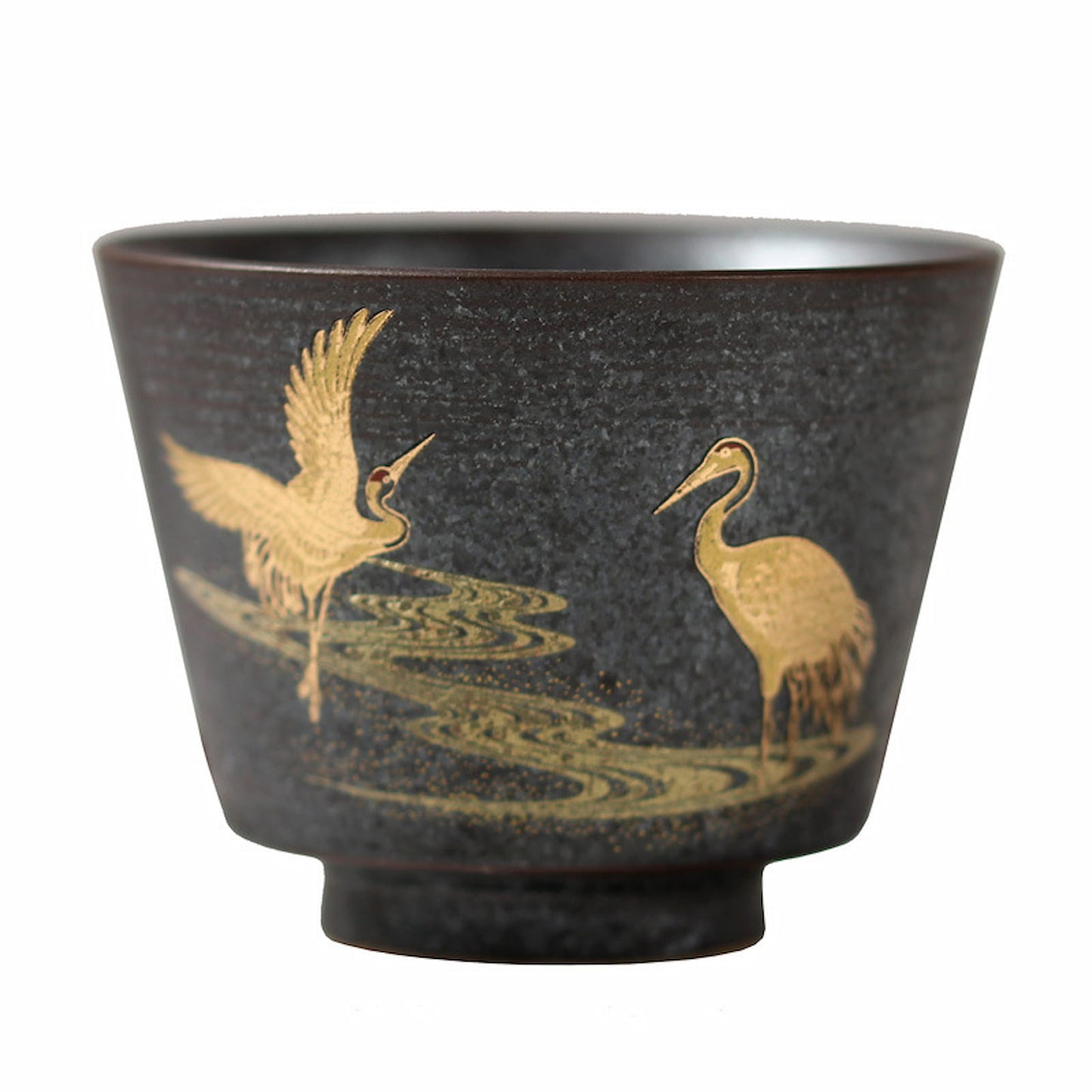 Vintage Handmade Ceramic Tea Cup – Gilded Double Cranes Design