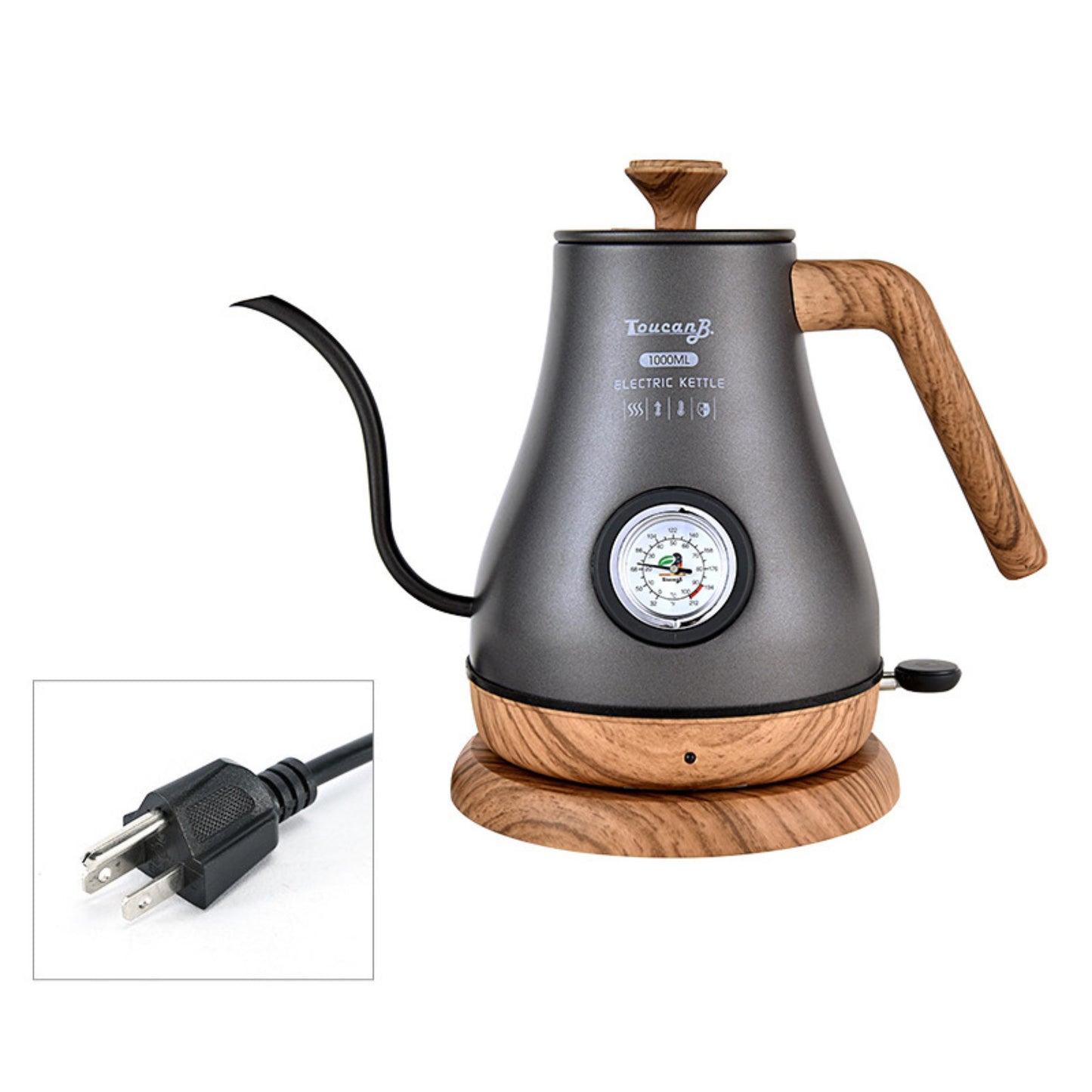 Electric Gooseneck Kettle 304 Stainless Steel with Temperature Gauge – Fast Heating Tea and Coffee Pot