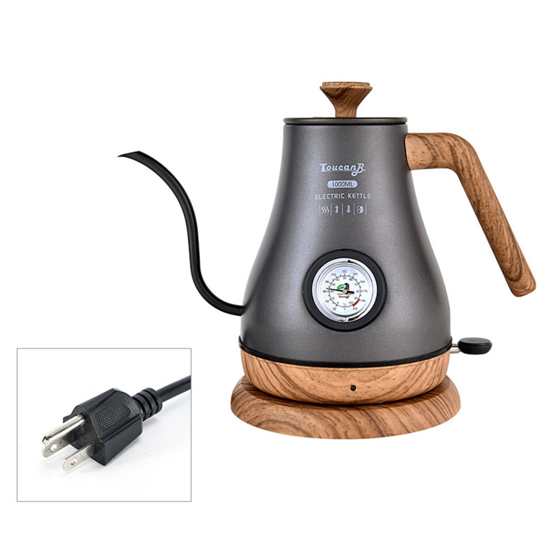 Electric Gooseneck Kettle 304 Stainless Steel with Temperature Gauge – Fast Heating Tea and Coffee Pot