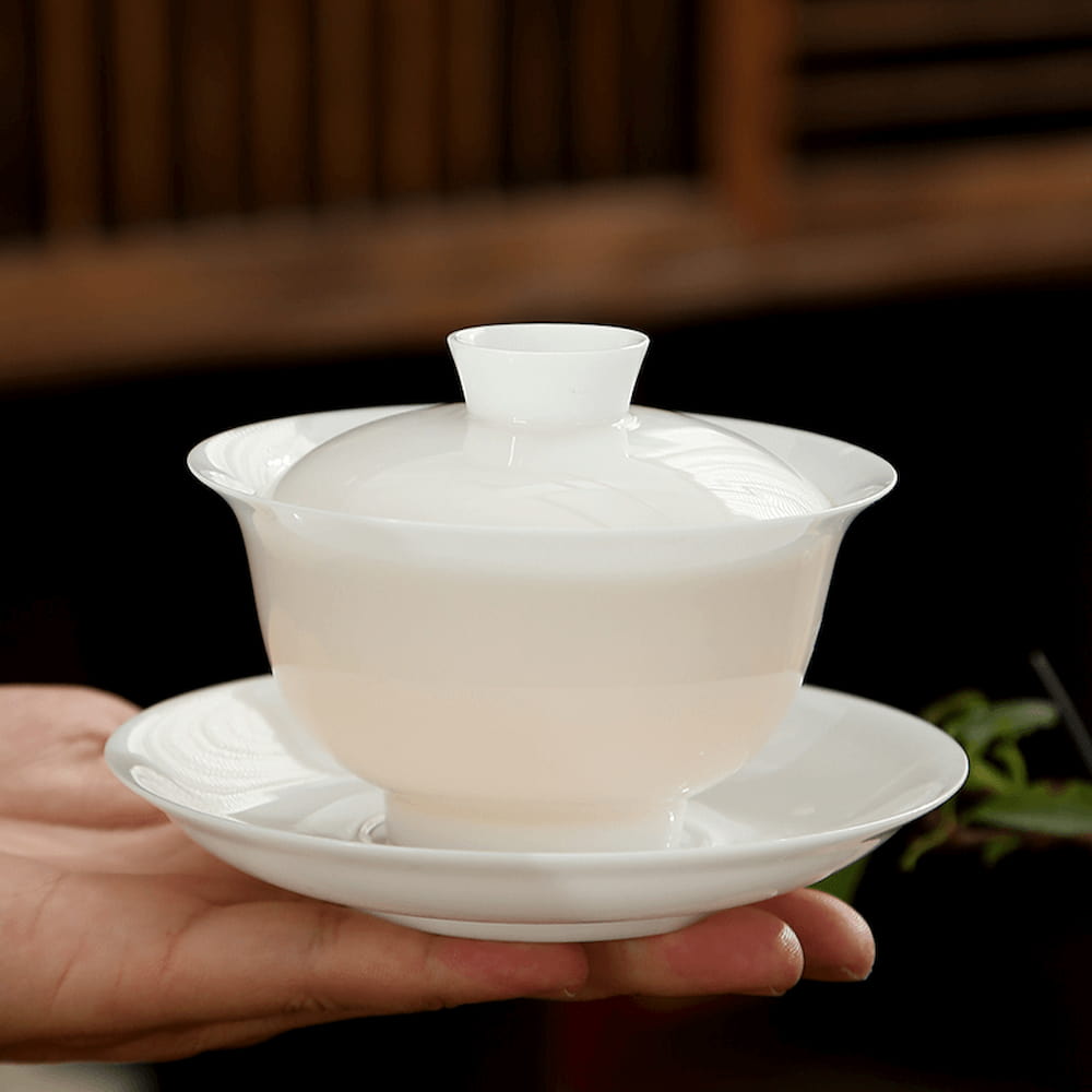 Dehua Ice Jade Gaiwan – “Spring Aroma” Porcelain Tea Bowl for Gongfu Brewing