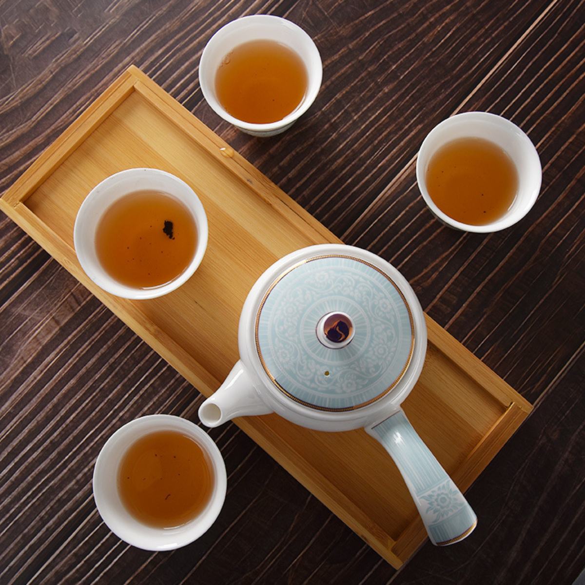 Creative Chinese Embossed Bone China Tea Pot & Cup Gift Set