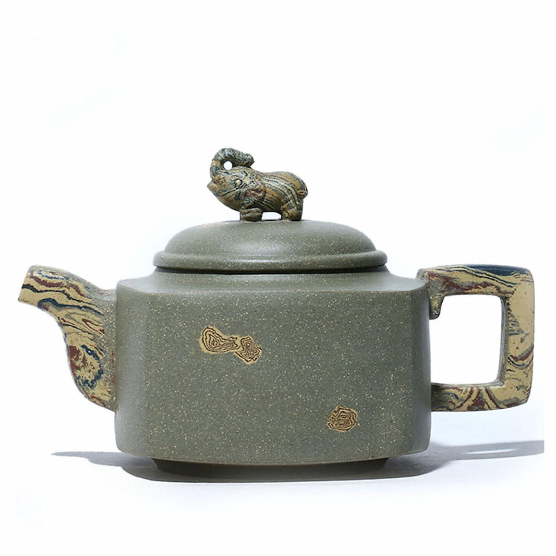 Handcrafted Xiangrui Square Teapot, 300ml Green Jiao Ni Yixing clay, for gongfu tea set or loose leaf tea