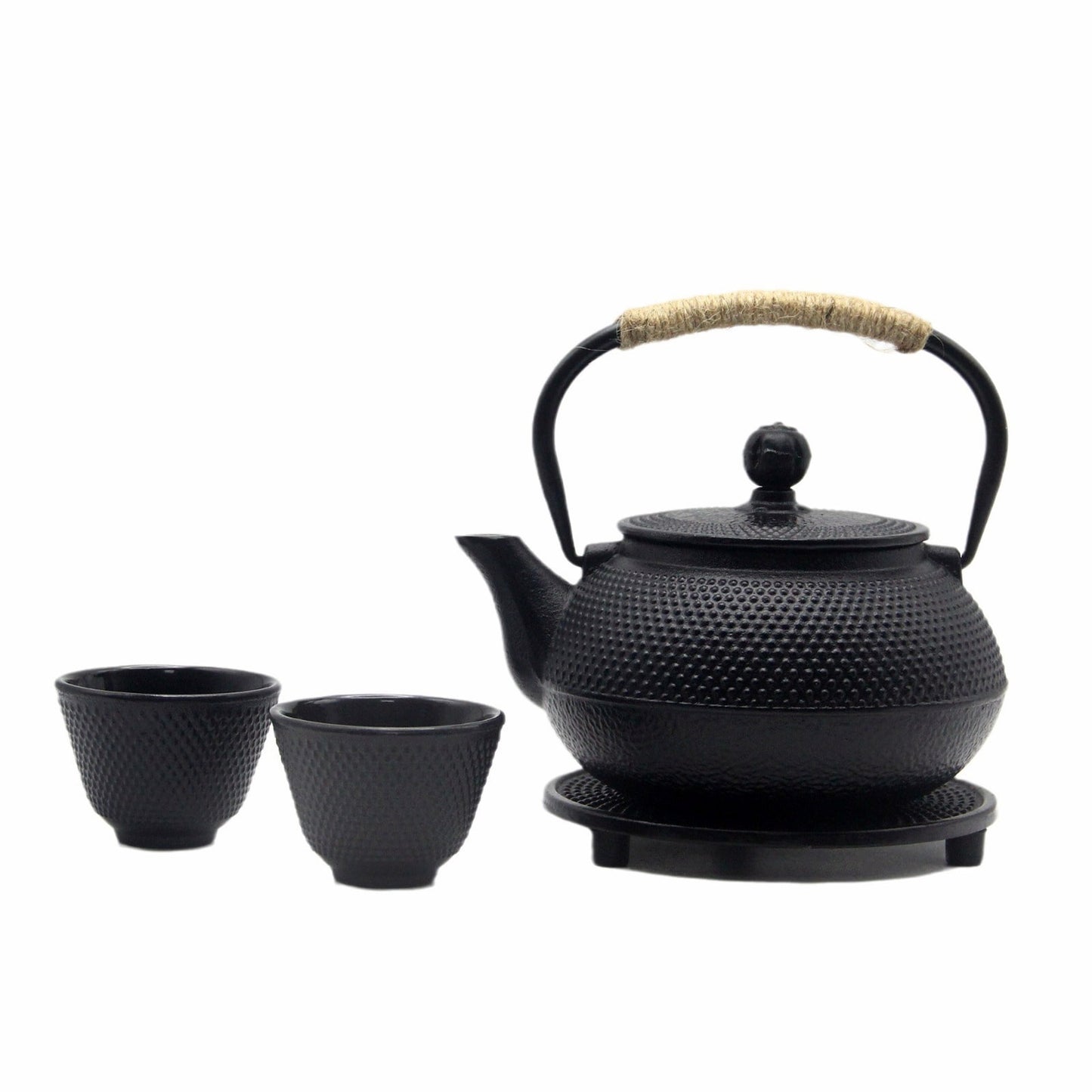 Black Cast Iron Tea Set – 900ml Teapot with Coasters, 4 Cups & Gift Box