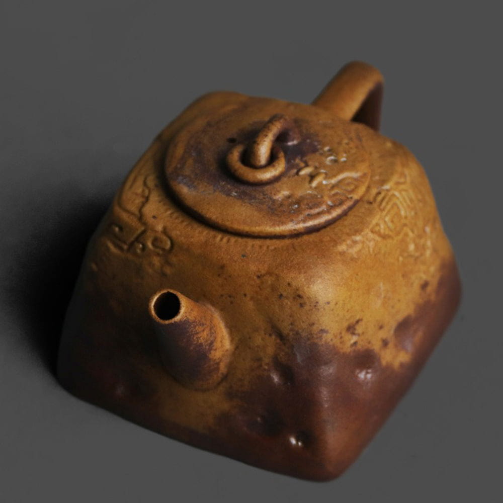 Sanxingdui Square Teapot – Handmade Old Clay Ceramic Chinese Teaware