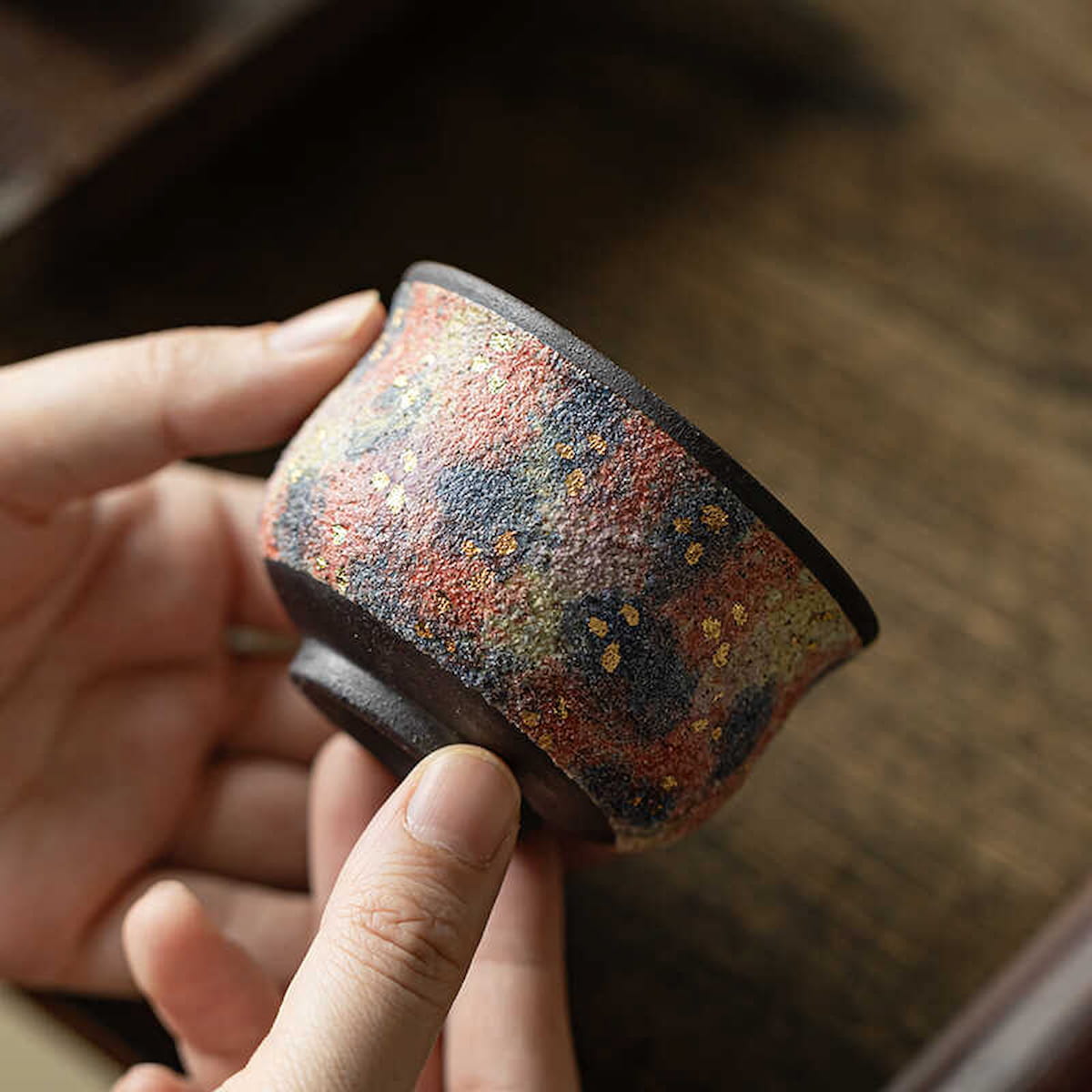 Colorful Rock Mine Ceramic Teacup – Handmade Rustic Gongfu Tea Cup