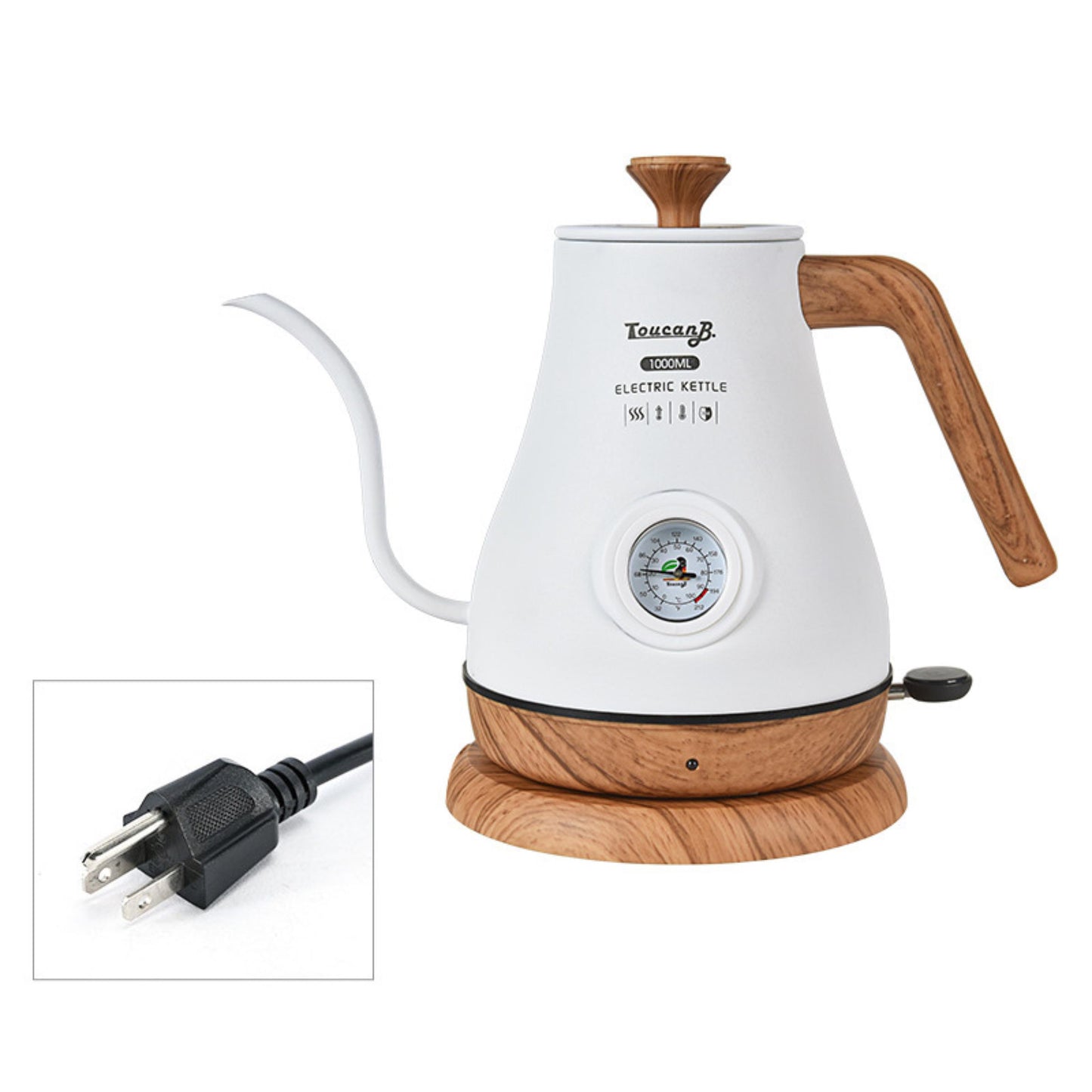Electric Gooseneck Kettle with Temperature Gauge – 304 Stainless Steel Fast Heating Tea Kettle