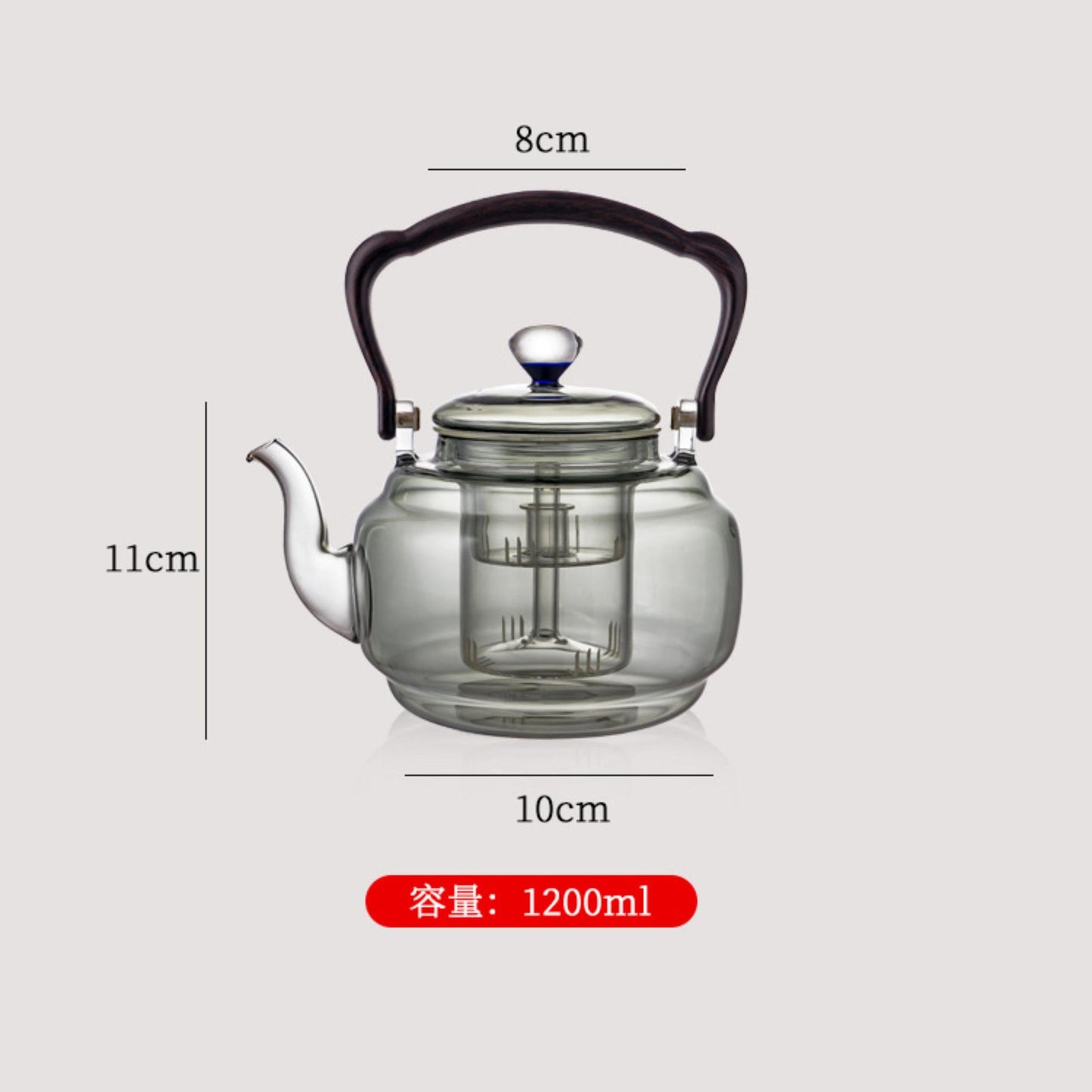 Smoky Gray Glass Kettle – 1200ml Heat-Resistant Stovetop Kettle