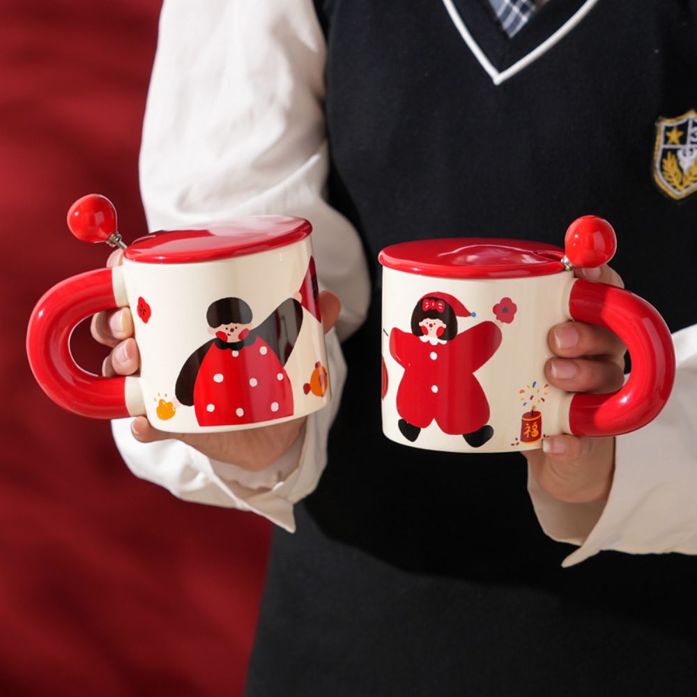 Double Happiness Couple Ceramic Mugs – Boy & Girl Design, Perfect Gift for Couples or Friends