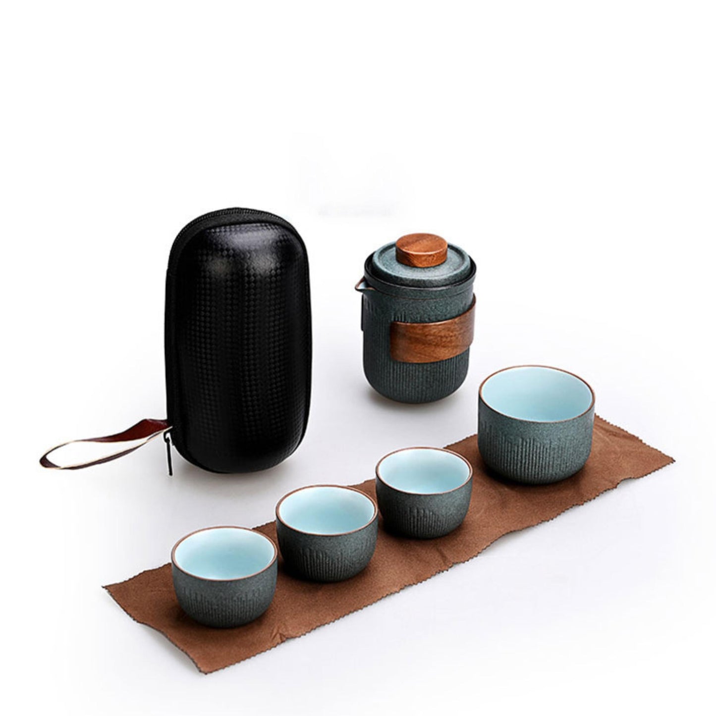 Stone Glazed Travel Tea Set – 1 Teapot & 4 Cups Portable Ceramic Gongfu Tea Set