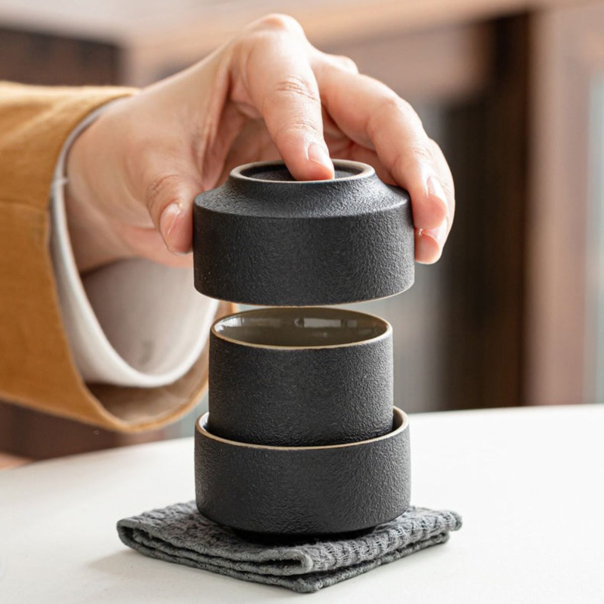 Minimalist Travel Gongfu Tea Set – Complete Chinese Ceramic Tea Set with Teapot, 3 Cups & Carrying Case