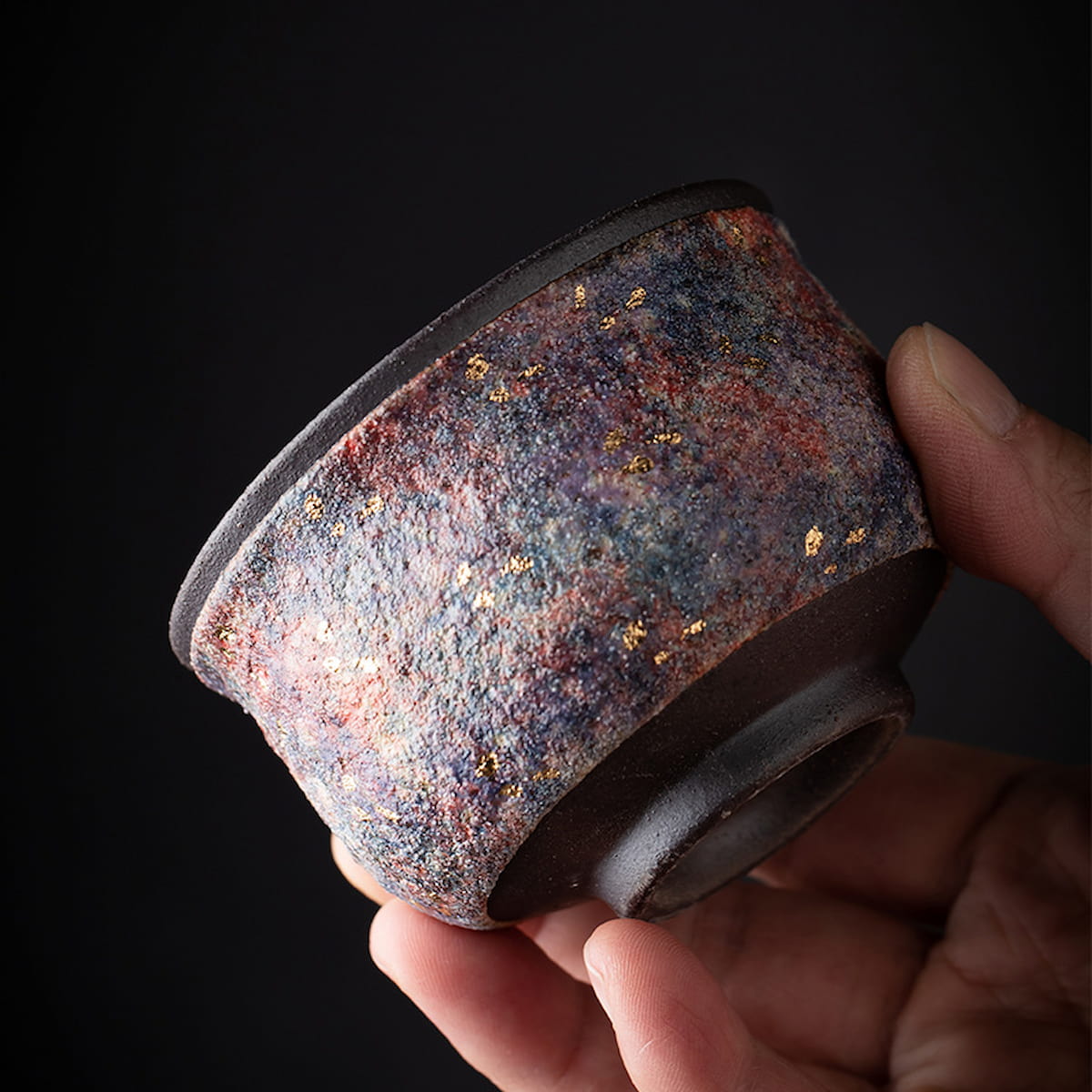 Colorful Rock Mine Ceramic Teacup – Handmade Rustic Gongfu Tea Cup