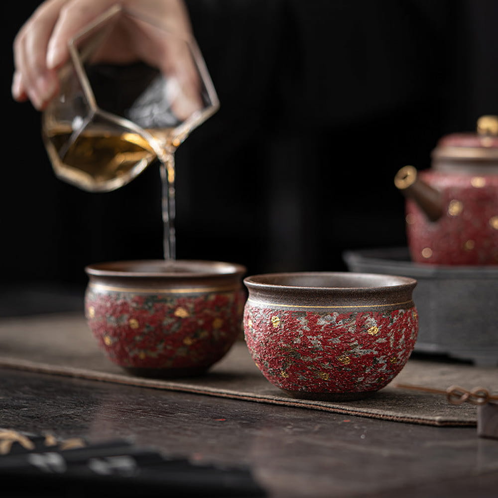 Handmade Rock Mineral Ceramic Tea Cup – Large Elegant Oriental Design