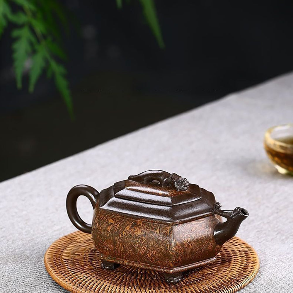 Yixing Hexagonal Teapot – Handmade Chi Long Dragon Clay Teaware