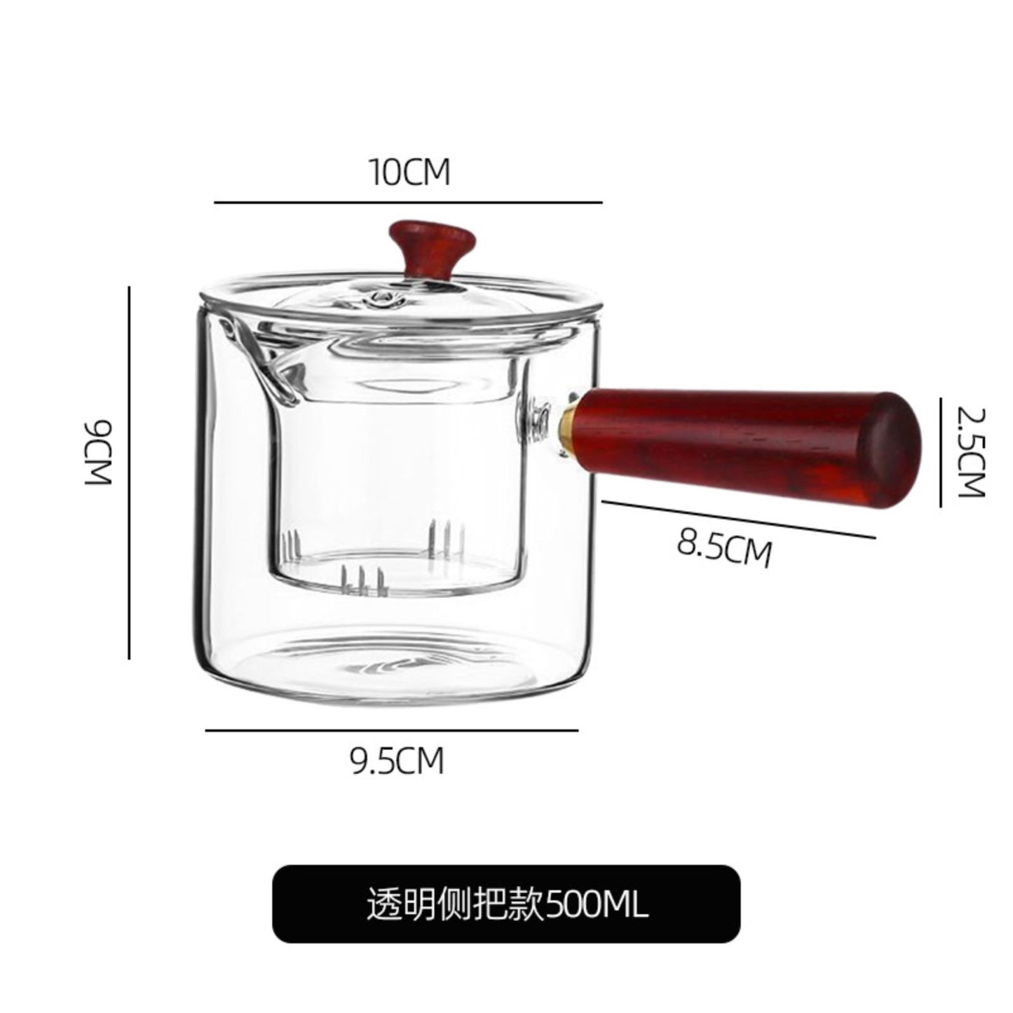 Heat-Resistant Glass Kettle with Side Handle & Infuser – 500ml Clear & Smoky Gray