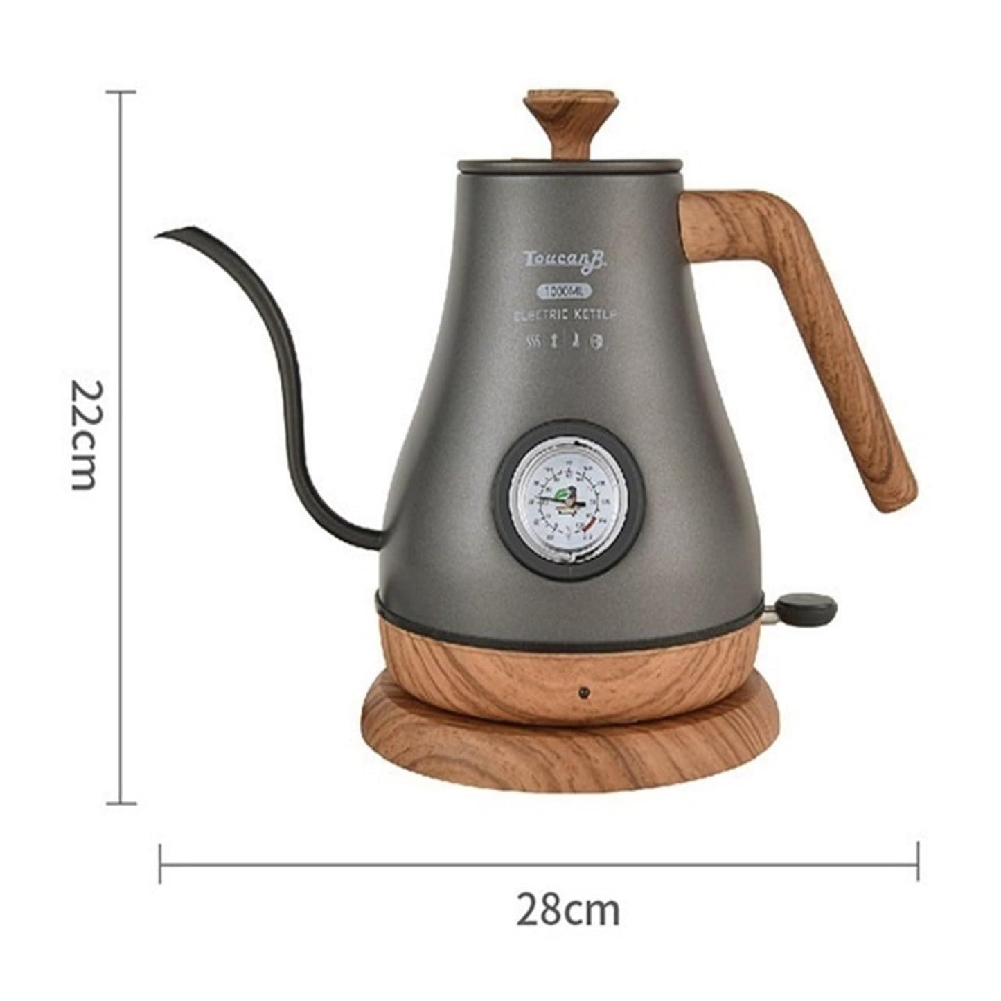 Electric Gooseneck Kettle with Temperature Gauge – 304 Stainless Steel Fast Heating Tea Kettle