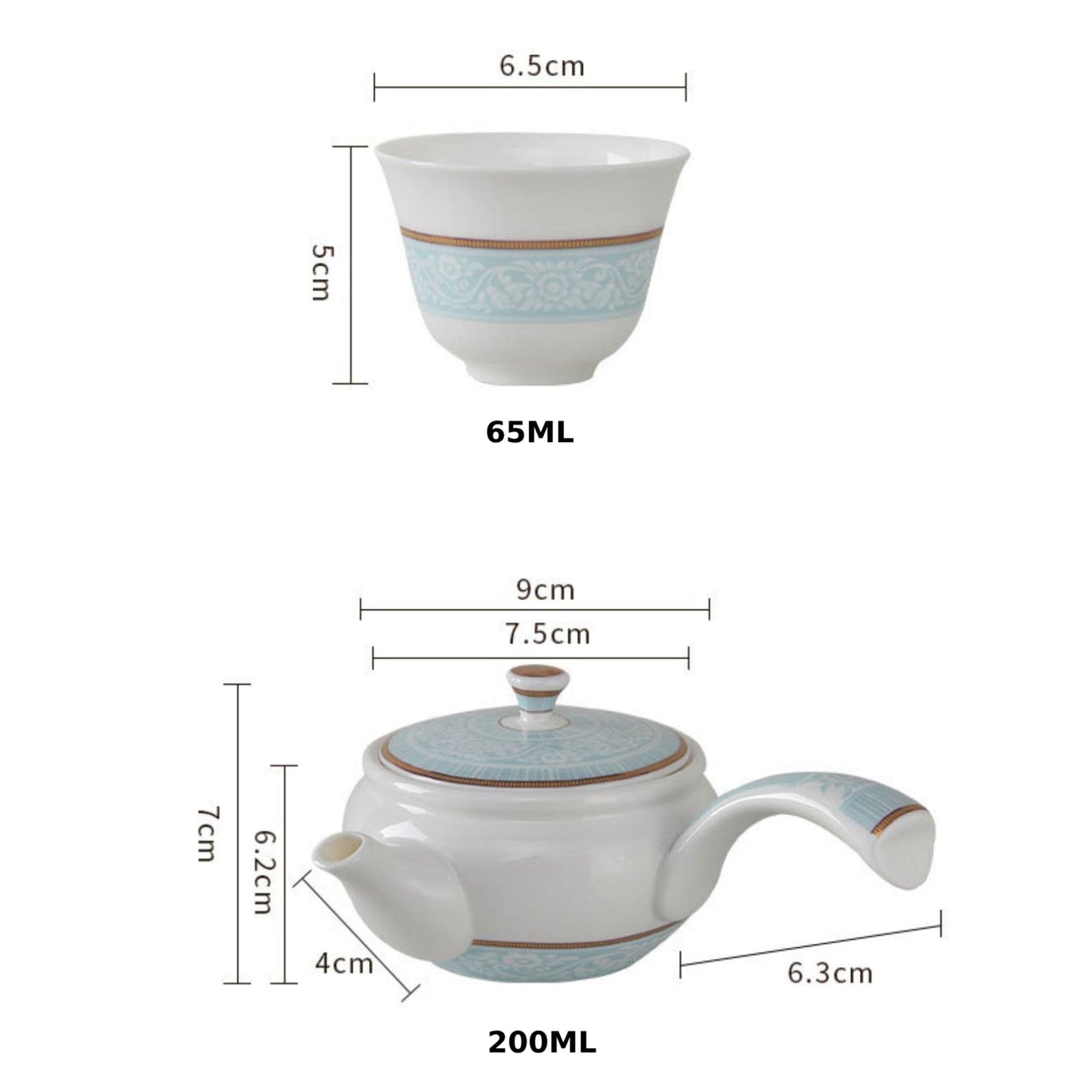 Creative Chinese Embossed Bone China Tea Pot & Cup Gift Set