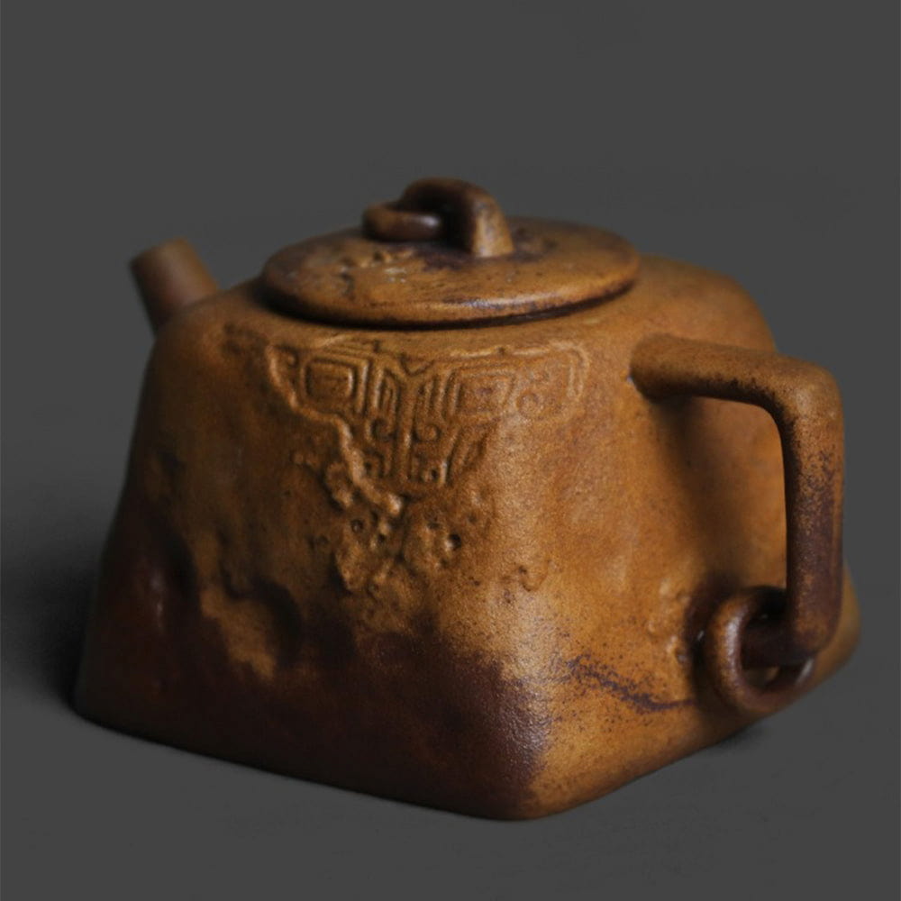 Sanxingdui Square Teapot – Handmade Old Clay Ceramic Chinese Teaware