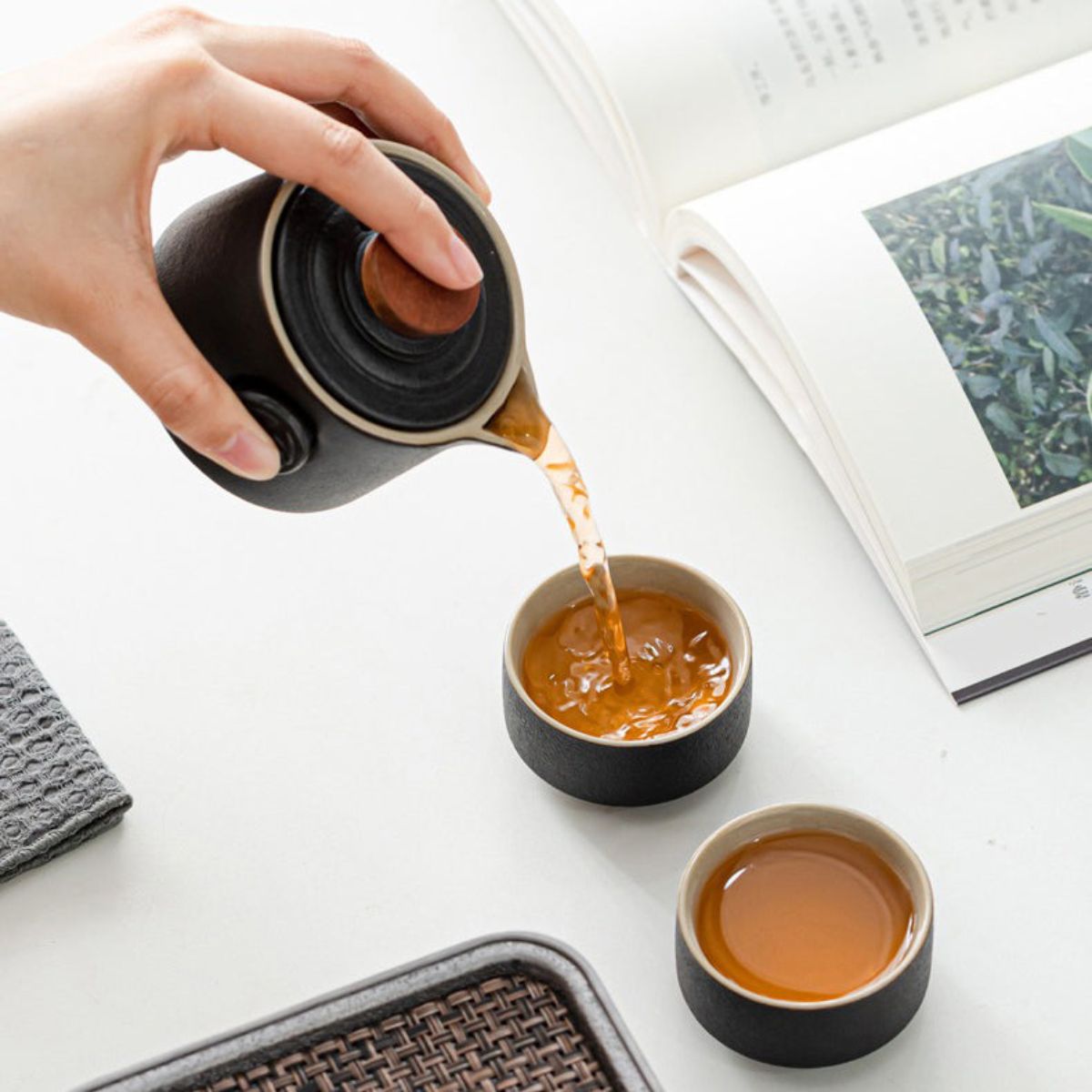 Minimalist Travel Gongfu Tea Set – Complete Chinese Ceramic Tea Set with Teapot, 3 Cups & Carrying Case