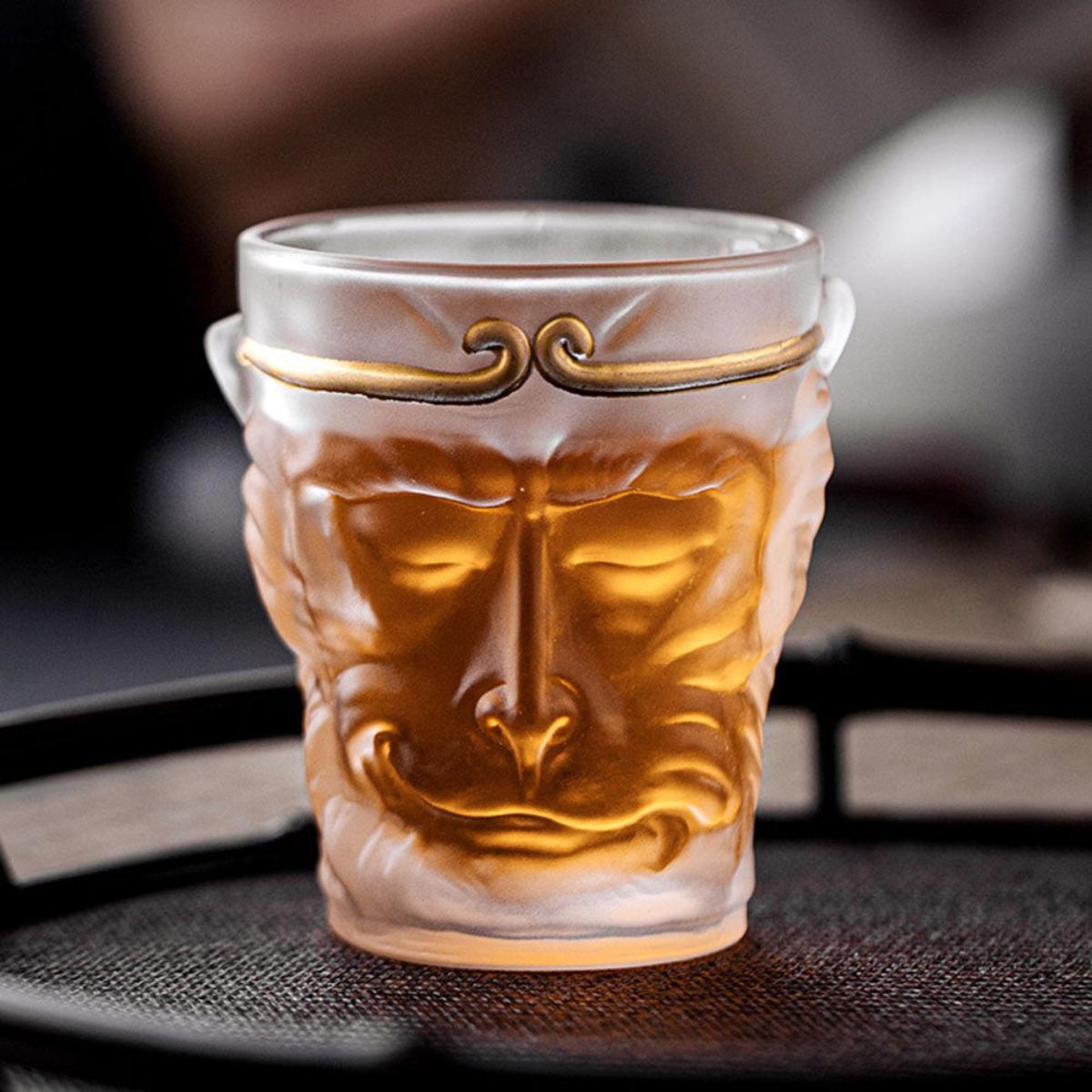 Sun Wukong Gold Hoop Glass Tea Cup – Handcrafted Heat-Resistant Borosilicate Glass