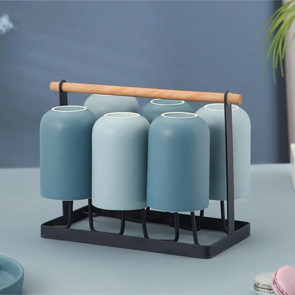 Morandi Haze Nordic Ceramic Tea Set — Teapot, 6 Cups, Tray & Shelf