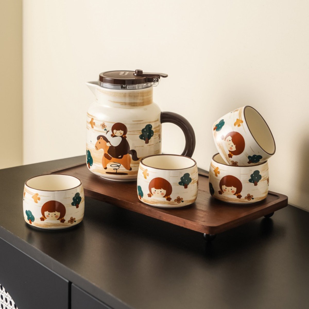 Carousel Girl Ceramic Teapot Set with Filter – 1L, 4 Cups, Gift Box