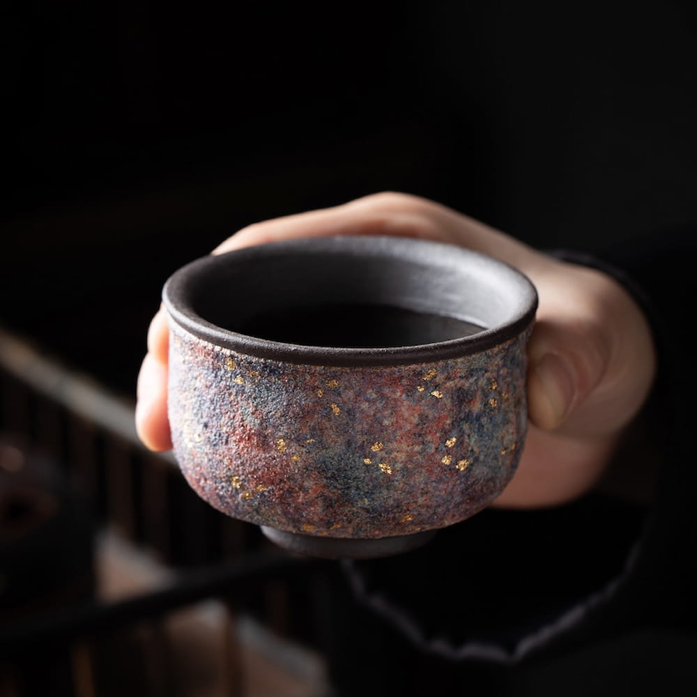 Colorful Rock Mine Ceramic Teacup – Handmade Rustic Gongfu Tea Cup