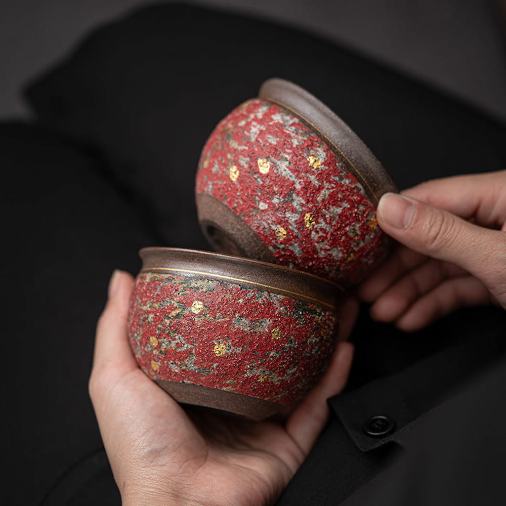 Handmade Rock Mineral Ceramic Tea Cup – Large Elegant Oriental Design