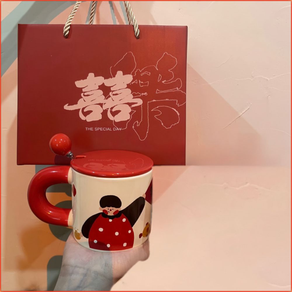 Double Happiness Couple Ceramic Mugs – Boy & Girl Design, Perfect Gift for Couples or Friends