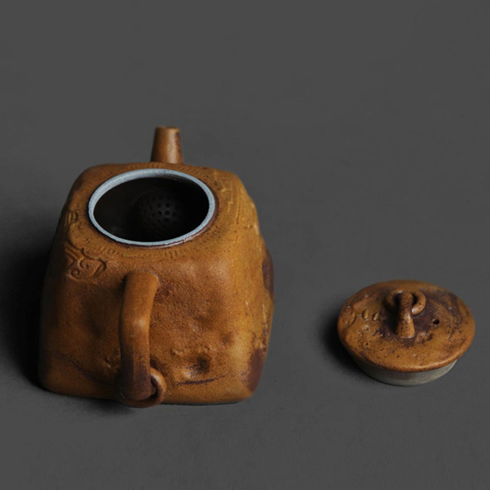 Sanxingdui Square Teapot – Handmade Old Clay Ceramic Chinese Teaware