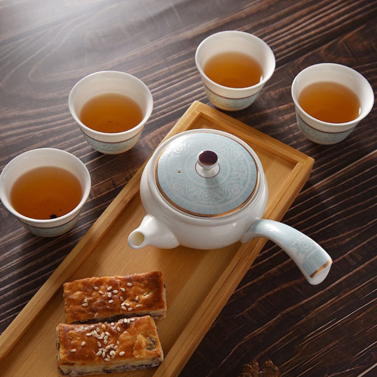 Creative Chinese Embossed Bone China Tea Pot & Cup Gift Set