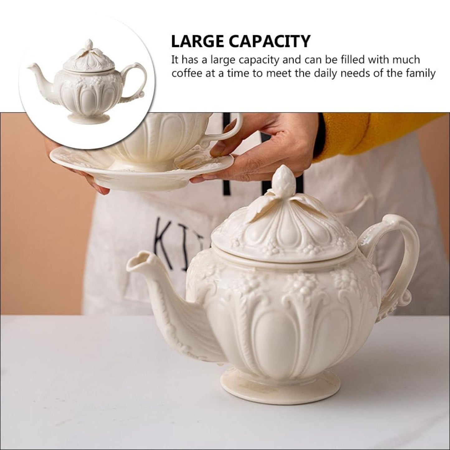 Handcrafted Embossed Vintage Palace Tea Set – Porcelain Teapot and Cup with Saucer for Afternoon Tea