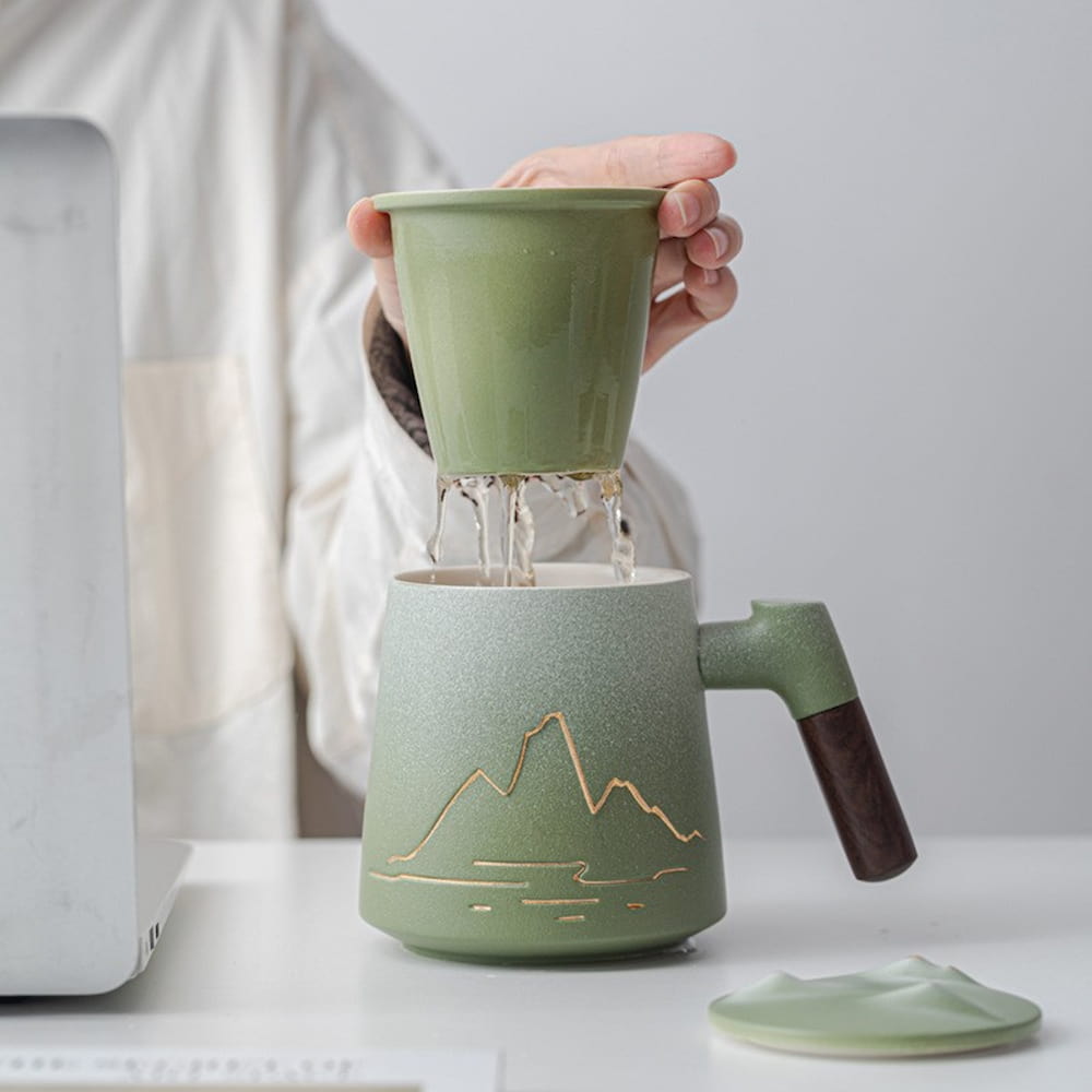 Porcelain Tea Infuser Mug with Lid and Filter – Thousand Miles Landscape Design