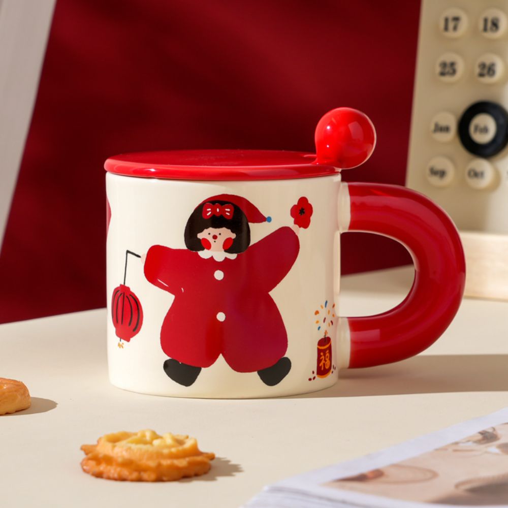 Double Happiness Couple Ceramic Mugs – Boy & Girl Design, Perfect Gift for Couples or Friends