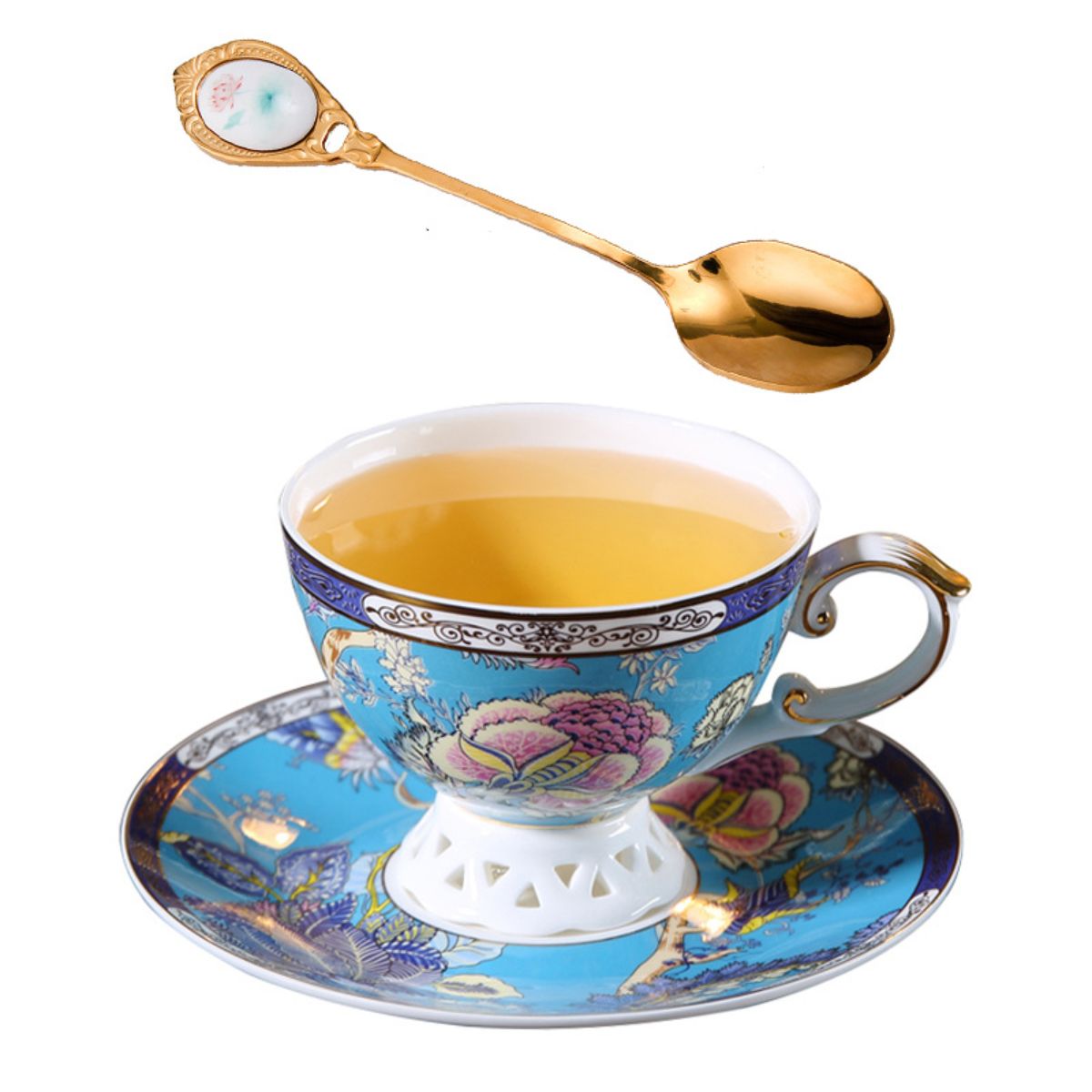 Turquoise Bone China Modern Coffee & Tea Set Gift Box – 4 Cups, 1 Teapot, Sugar Pot & Creamer