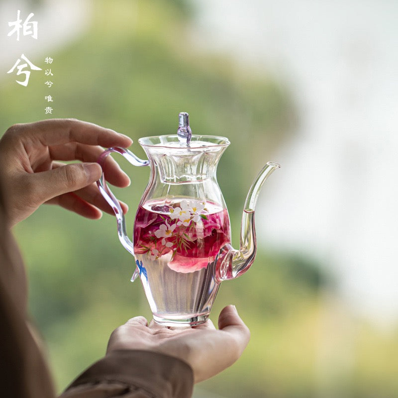 Elegant Glass Tea Set for One – 260ml Teapot with Cup & Tray | Modern Minimal Tea Set
