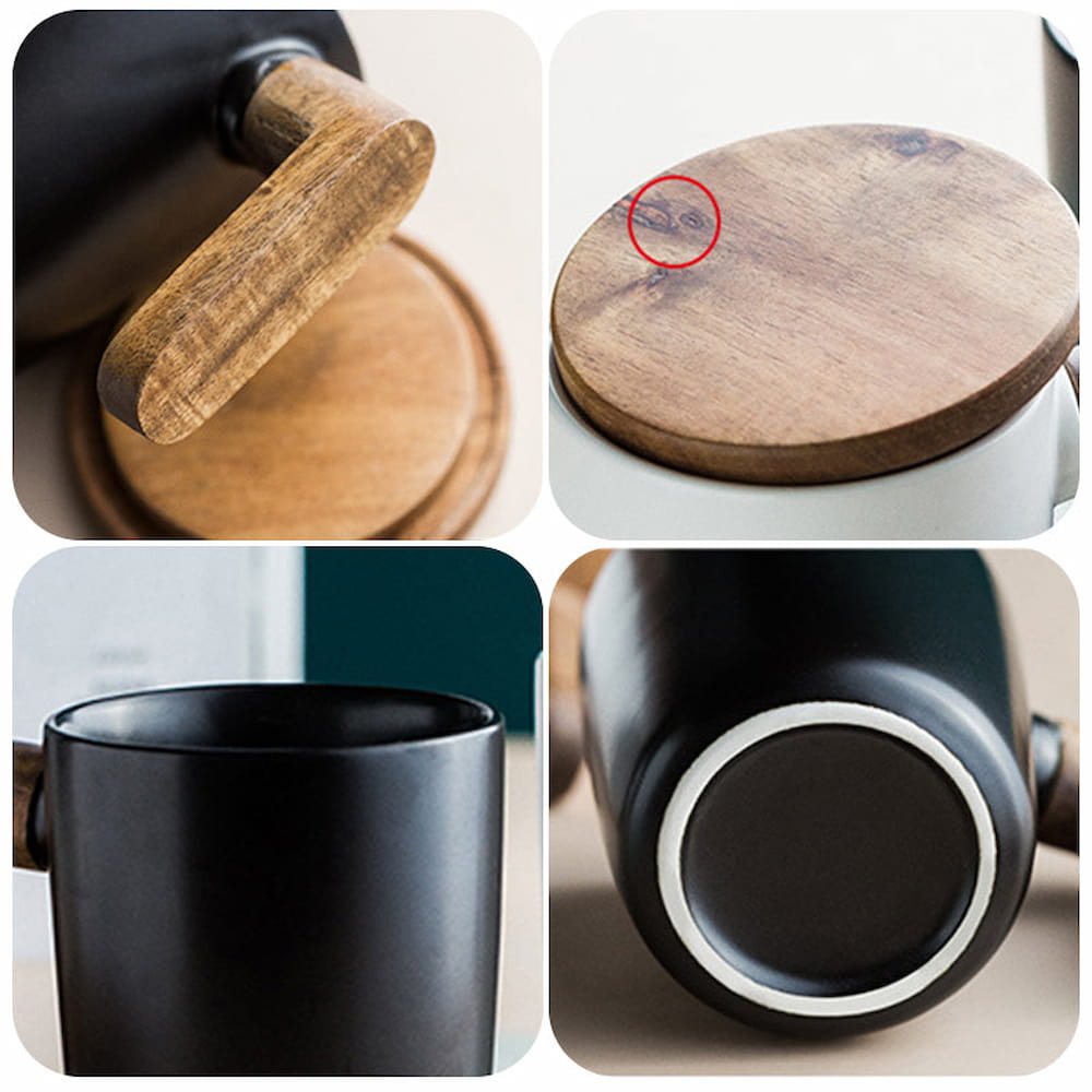 Retro Ceramic Mug with Wooden Handle and Lid – 350ml Office Teacup