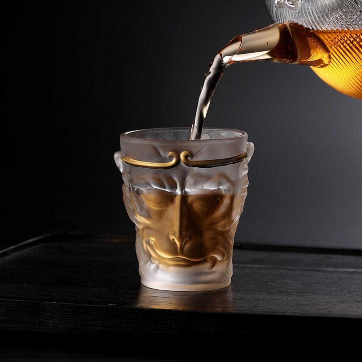Sun Wukong Gold Hoop Glass Tea Cup – Handcrafted Heat-Resistant Borosilicate Glass